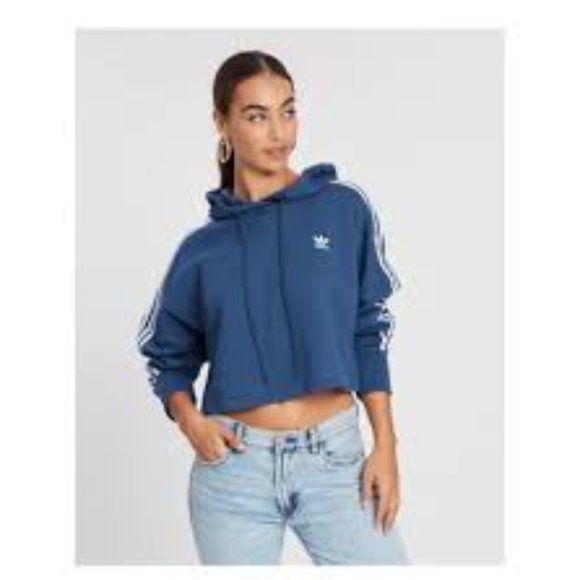 Women's Adidas Originals Cropped Hoodie Sweatshirt, Denim Blue, Size M - Picture 12 of 12